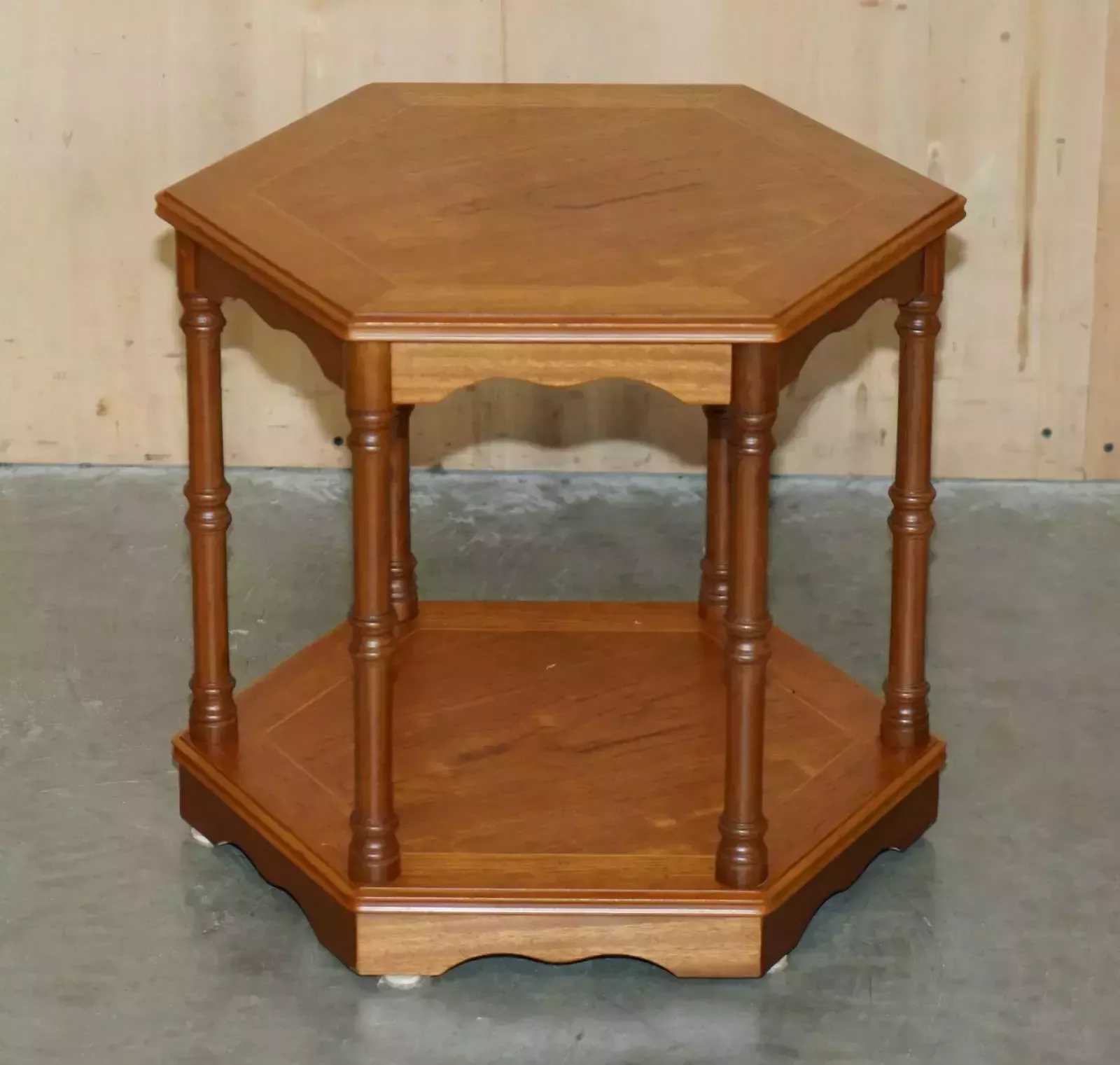 Fine Pair Of Vintage Hexagonal Side End Tables With Chippendale Bamboo Pillars photo for sale