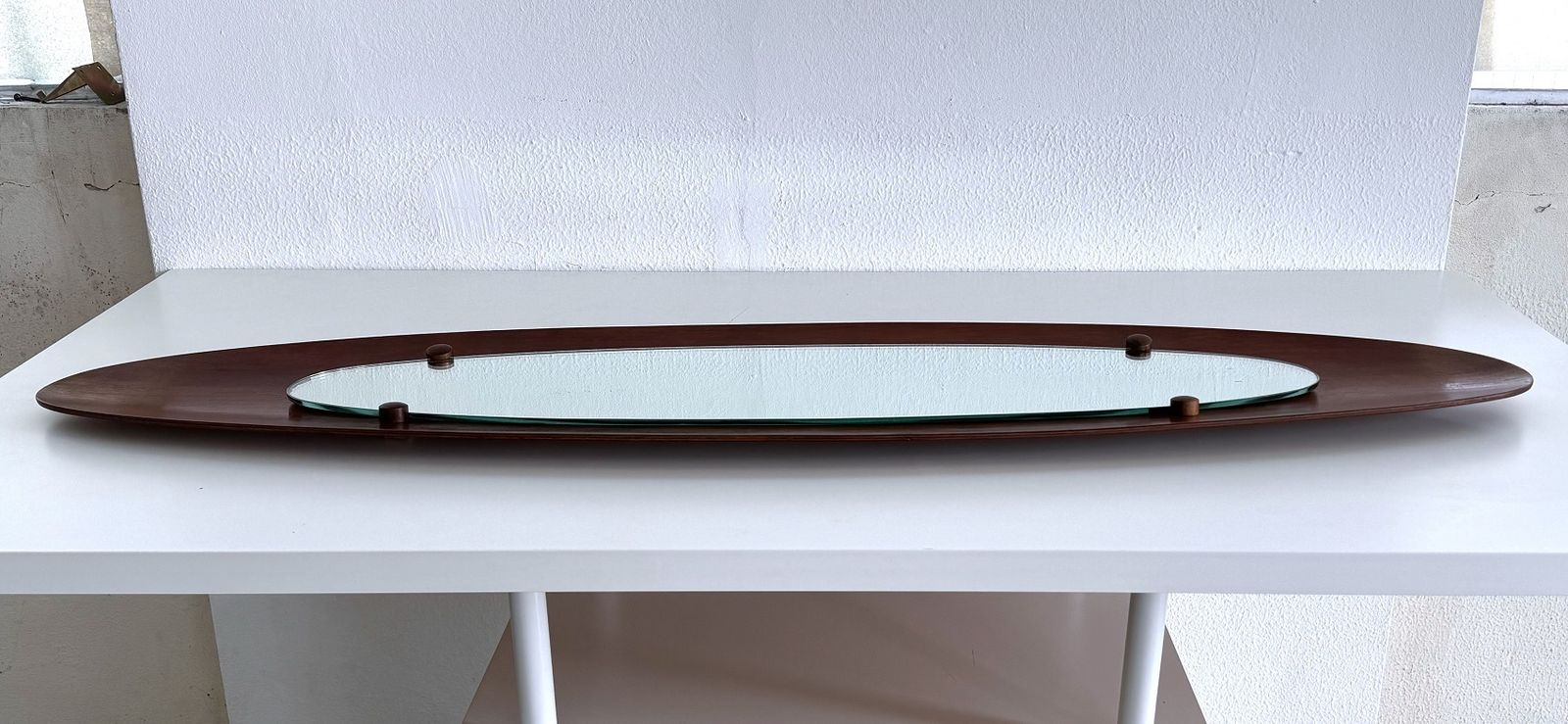 Home Decor Italian Designer Teak Bentwood Wall Mirror, 1950s photo