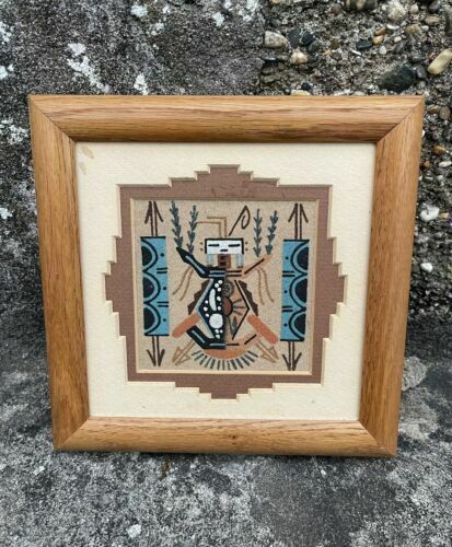 Vintage Rare Framed Native American Navajo Sand Painting Art #2