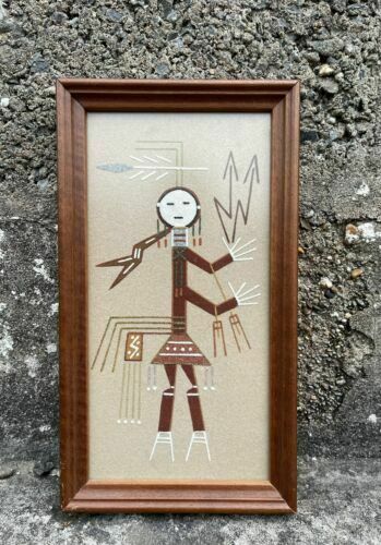 Vintage Rare Framed Native American Navajo Sand Painting Art Lightening Boy