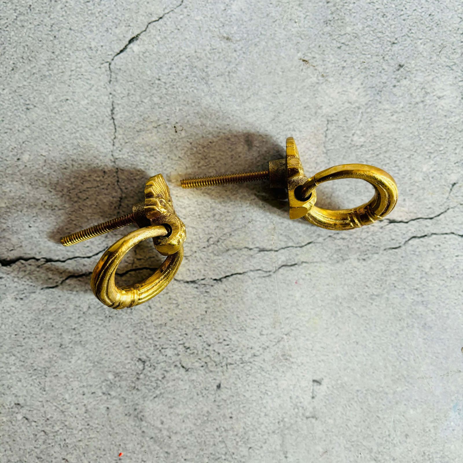 Pair Of Small Brass And Gold Plated Antique Handles photo vinterior