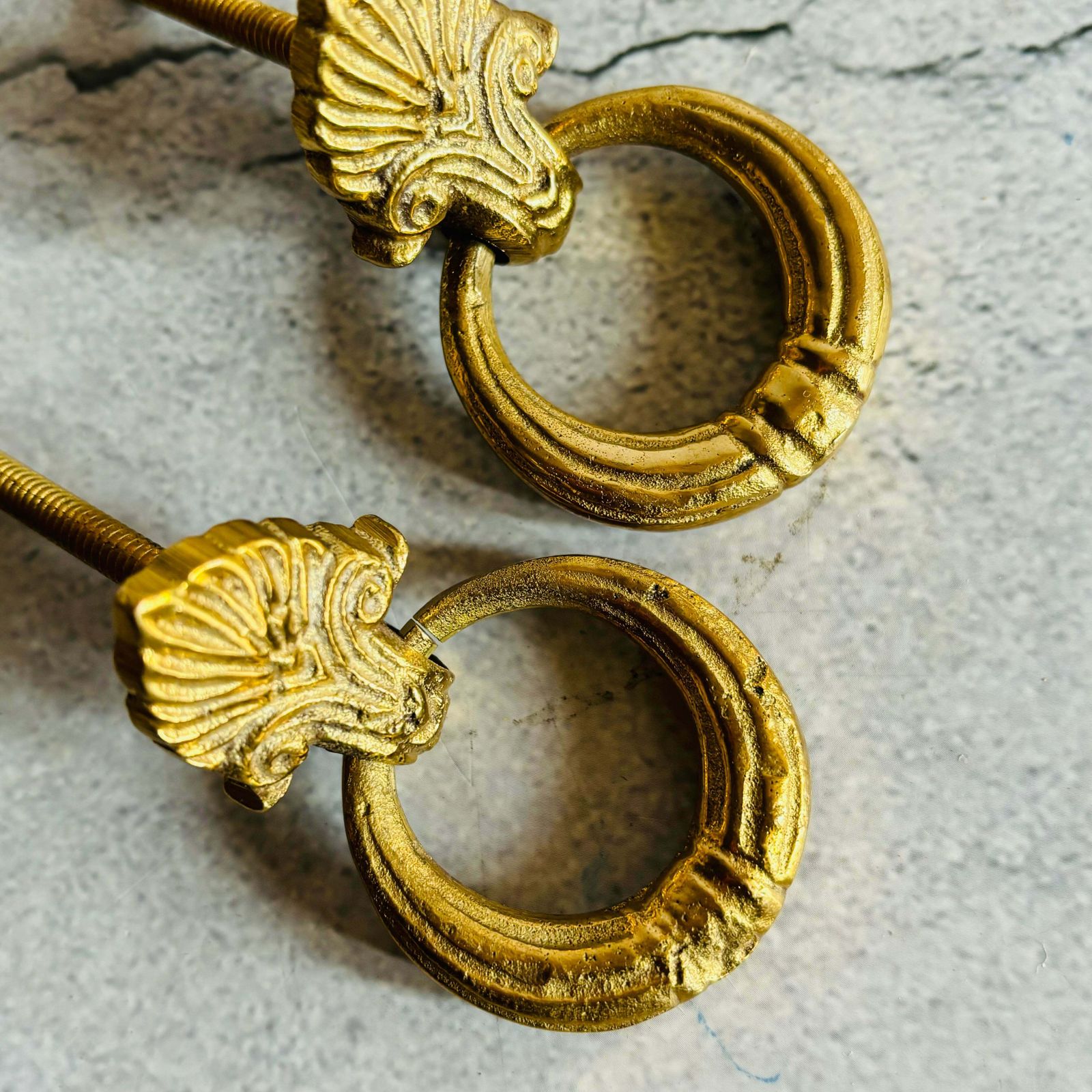 Pair Of Small Brass And Gold Plated Antique Handles photo vintage