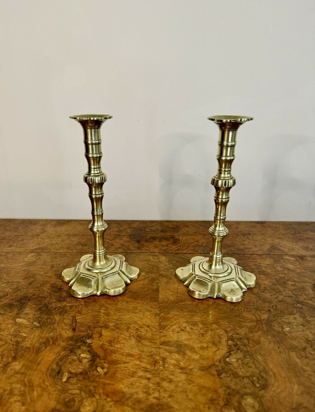 Stunning Quality Pair Of Antique George III Brass Candlesticks photo Home Decor