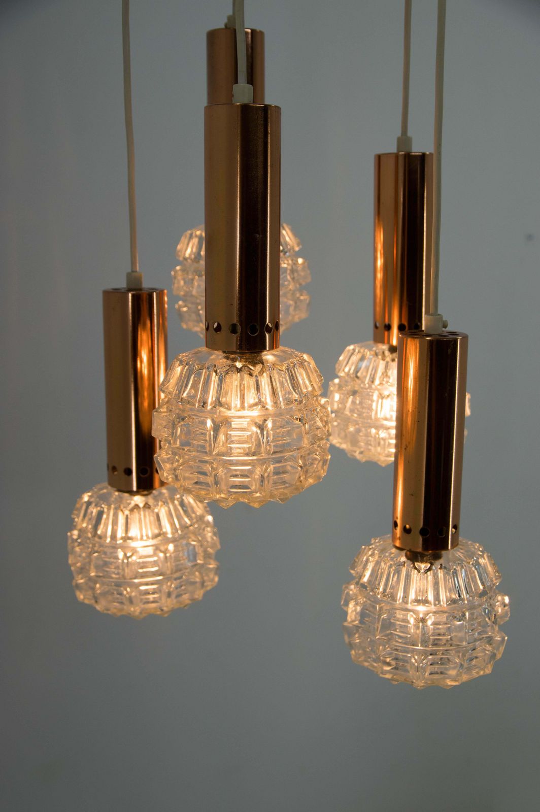 Mid Century Copper And Glass Chandelier, 1970s photo Lighting