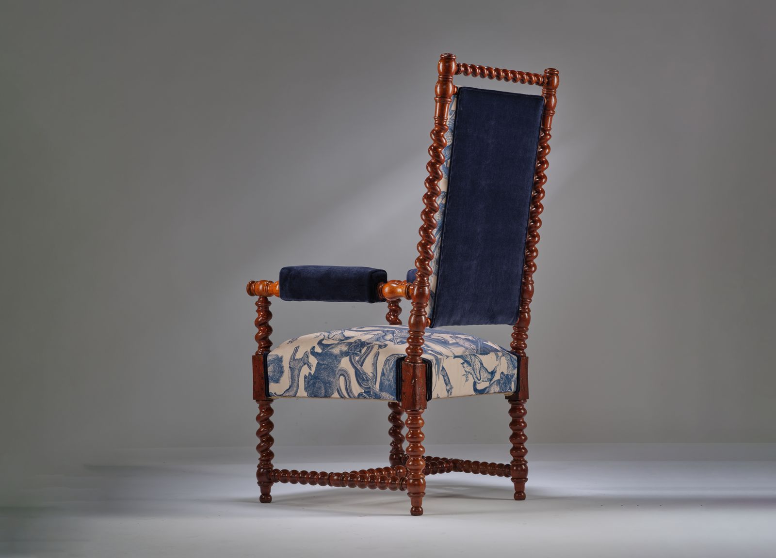 photo for sale Antique 19th Century ‘Barley With A Twist’ Mythical Creature Velvet Chair, England Circa 1890