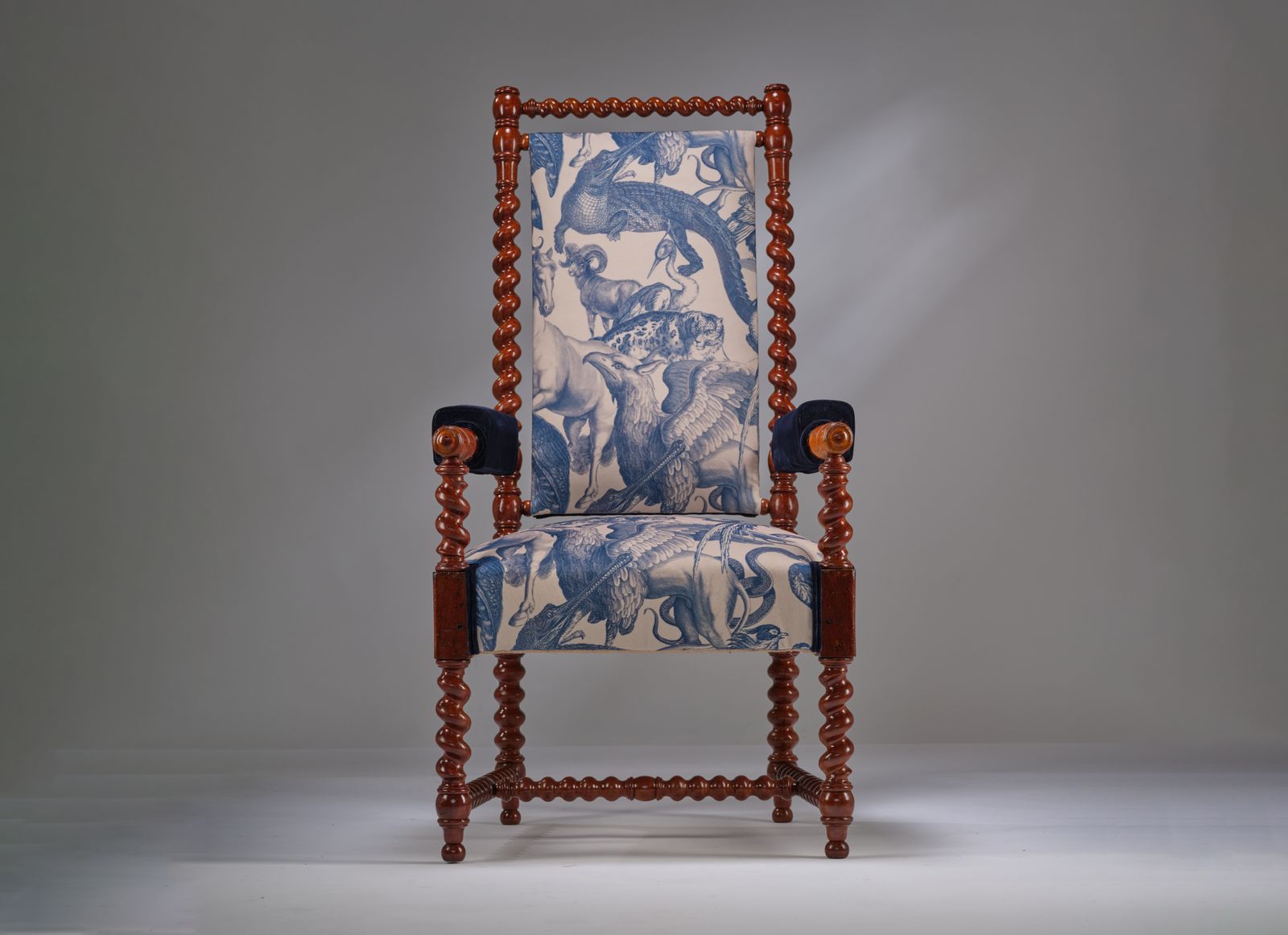 photo buy Antique 19th Century ‘Barley With A Twist’ Mythical Creature Velvet Chair, England Circa 1890