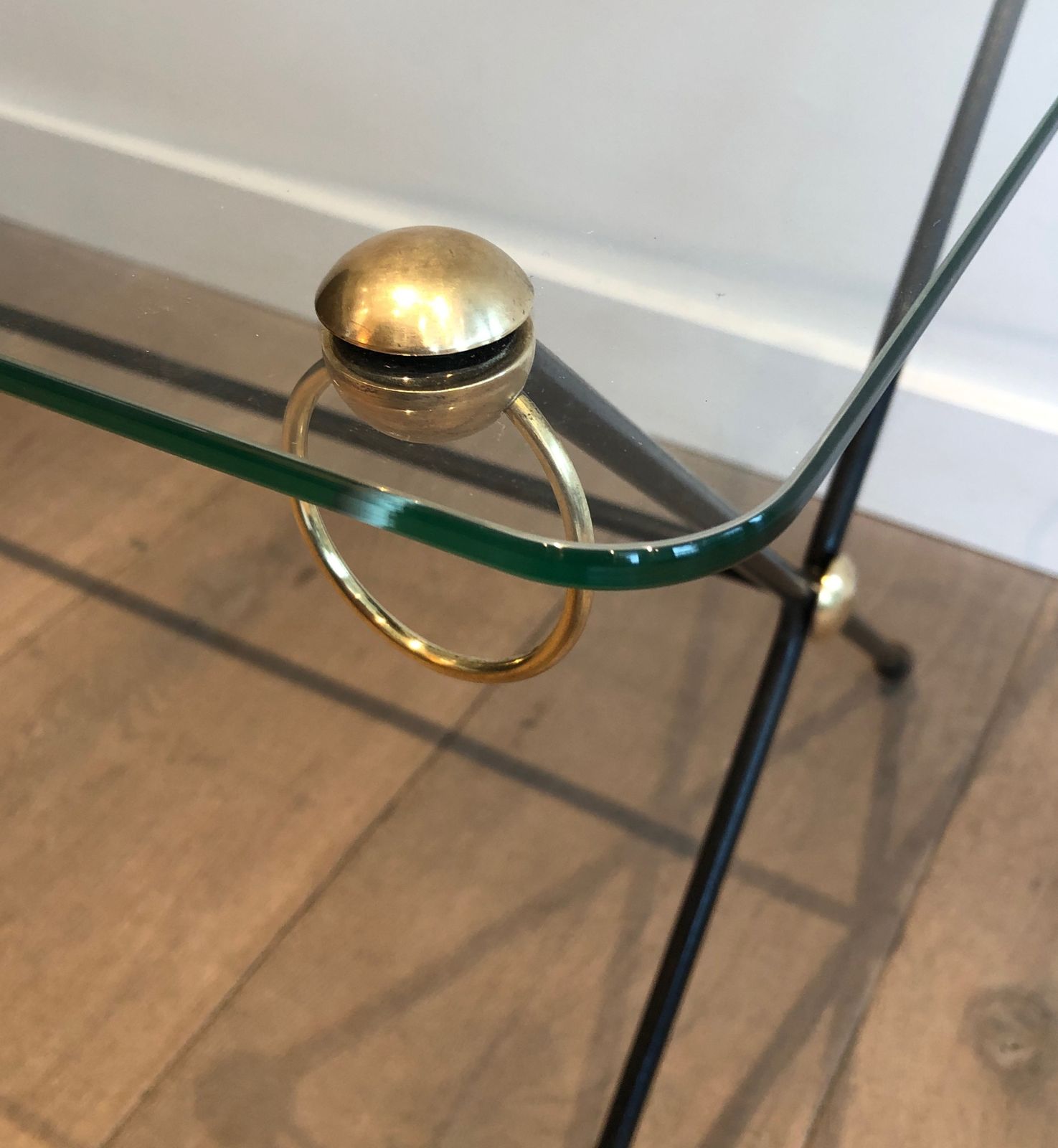 Coffee Table In Brass Lacquered Metal And Glass Slab From Jacques Adnet photo vinterior