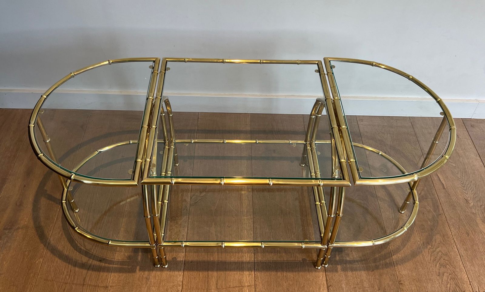 Tripartite Coffee Table In Faux Bamboo Style Brass In The Taste Of Maison Baguès