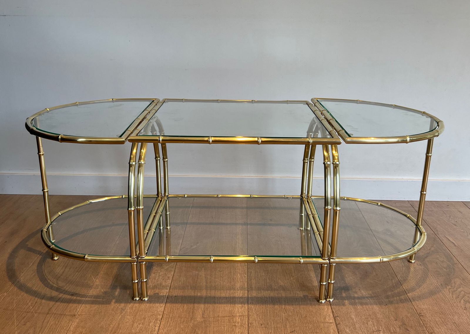Tripartite Coffee Table In Faux Bamboo Style Brass In The Taste Of Maison Baguès photo furniture