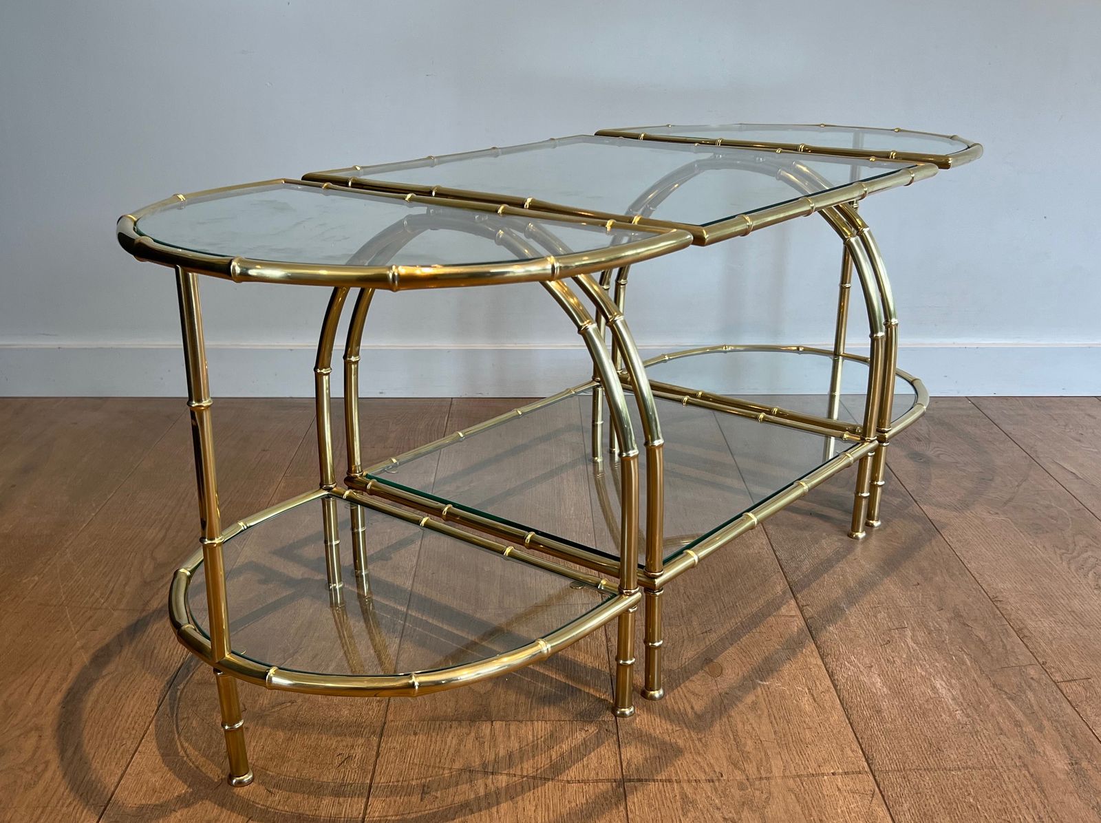 Tripartite Coffee Table In Faux Bamboo Style Brass In The Taste Of Maison Baguès photo 4850.0