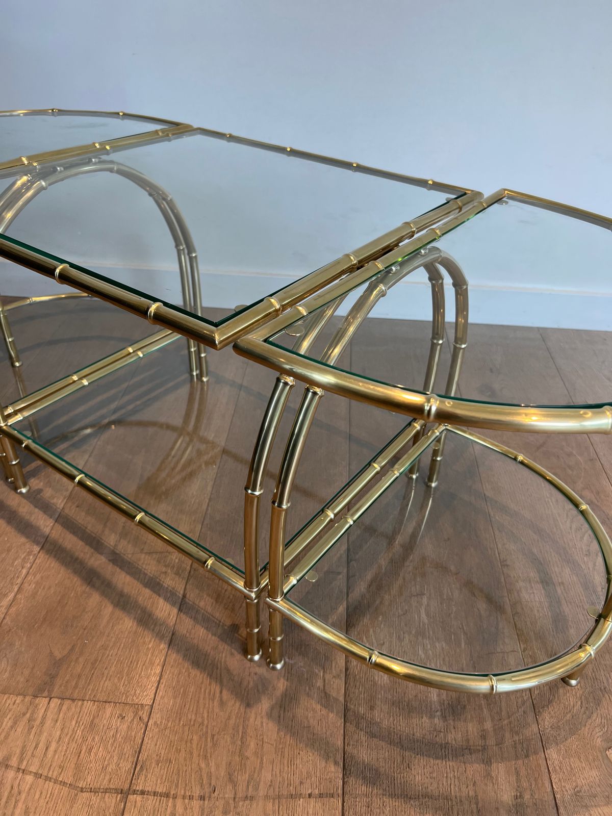 Tripartite Coffee Table In Faux Bamboo Style Brass In The Taste Of Maison Baguès photo buy