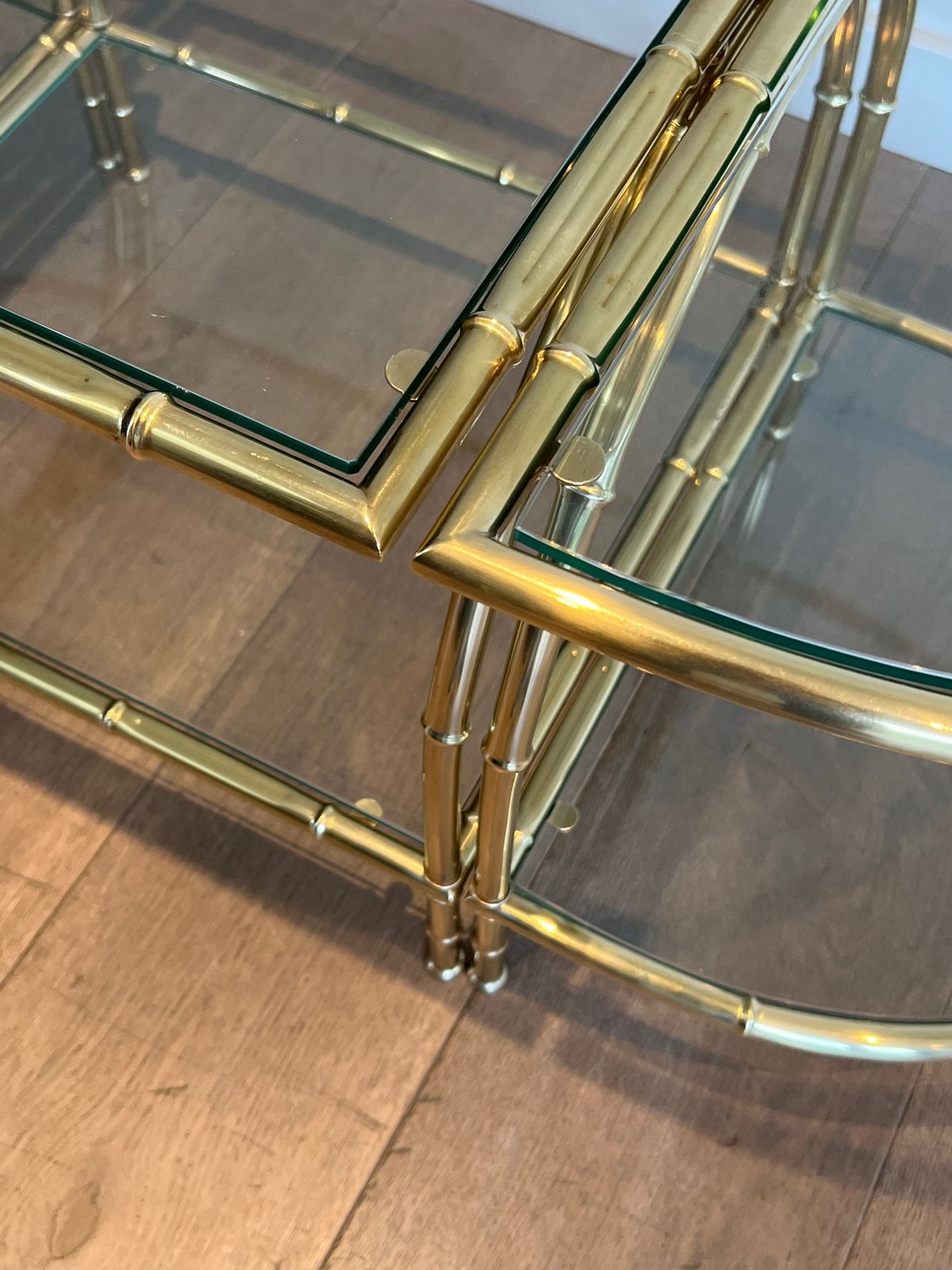 Tripartite Coffee Table In Faux Bamboo Style Brass In The Taste Of Maison Baguès photo vintage