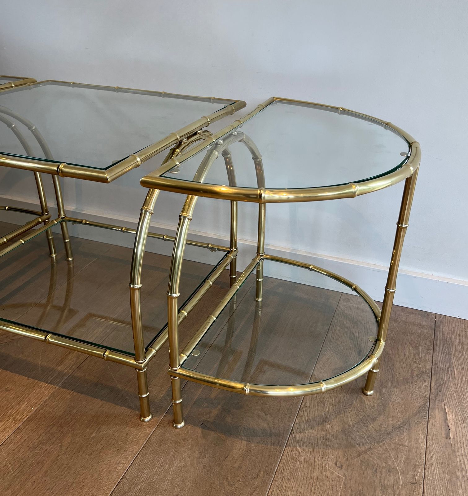 photo vinterior Tripartite Coffee Table In Faux Bamboo Style Brass In The Taste Of Maison Baguès