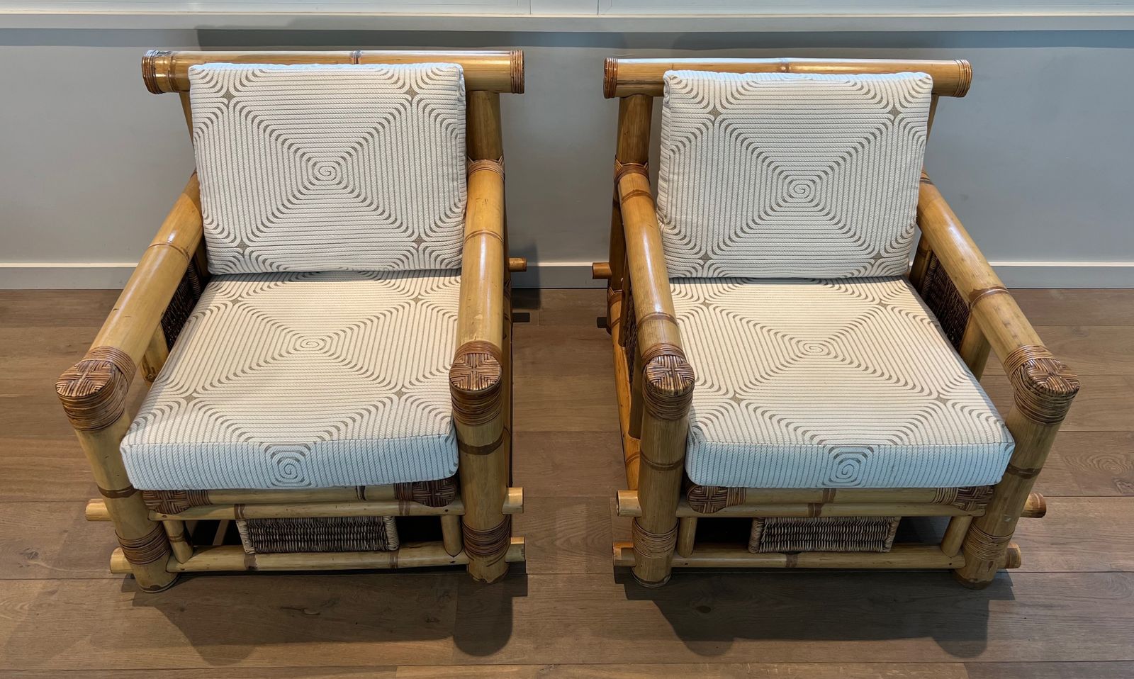 Pair Of Large Bamboo Armchairs And Pierre Frey Cushions photo 2950.0