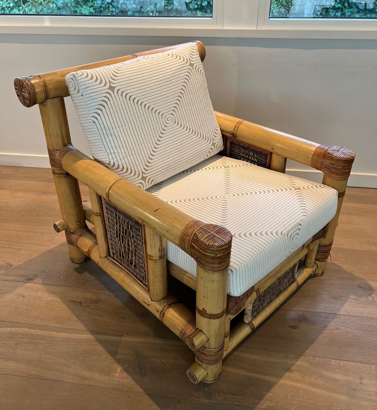 Pair Of Large Bamboo Armchairs And Pierre Frey Cushions photo vinterior