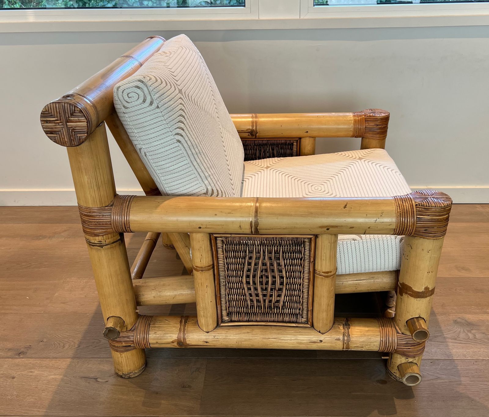 Pair Of Large Bamboo Armchairs And Pierre Frey Cushions photo buy