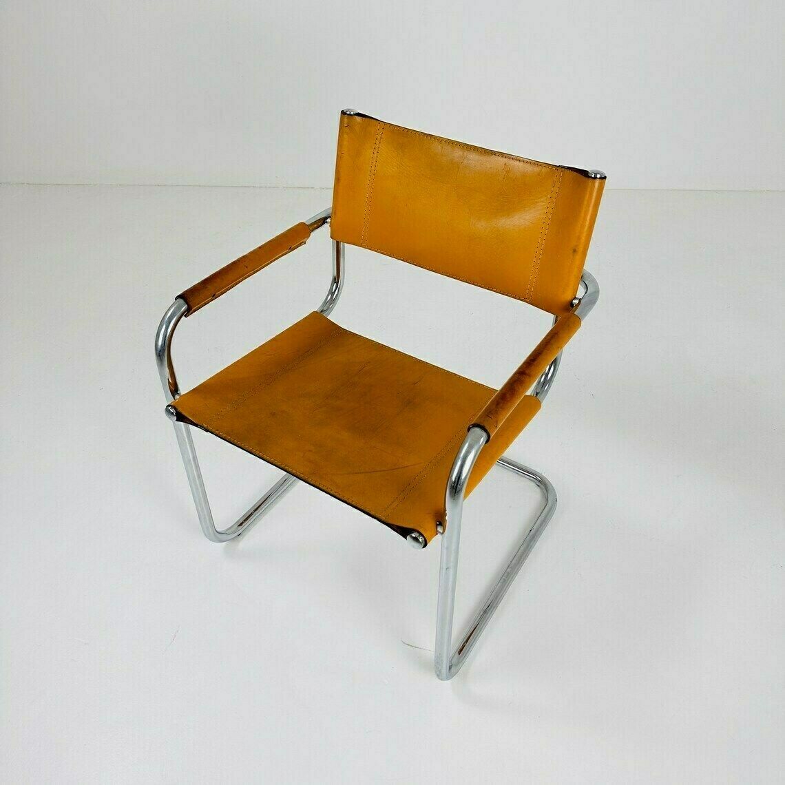 Bauhaus Cognac Leather Chair By Mart Stam Italy 1980s photo furniture