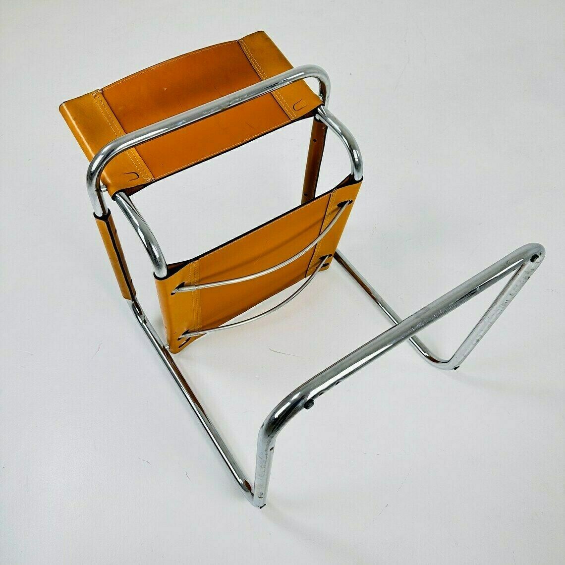 photo for sale Bauhaus Cognac Leather Chair By Mart Stam Italy 1980s