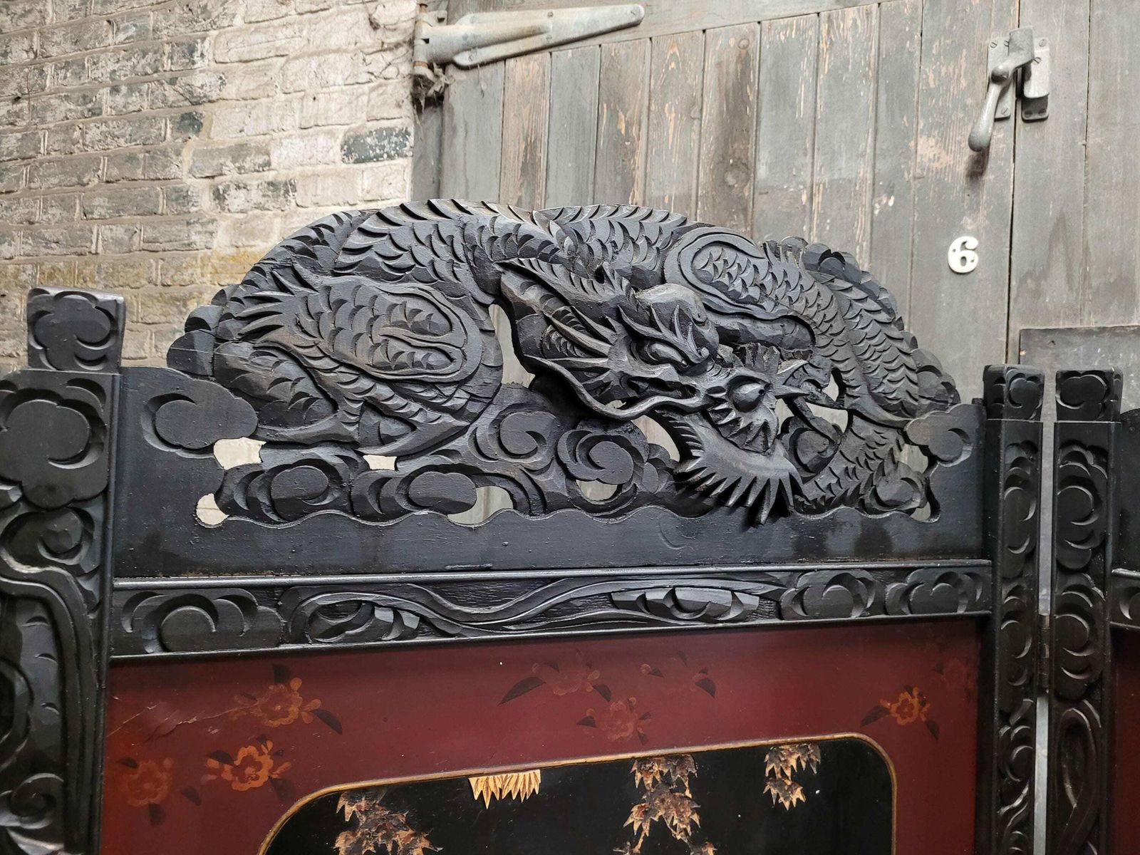 Antique 19th Century Japanese Oriental Carved Lacquered Folding Screen photo buy