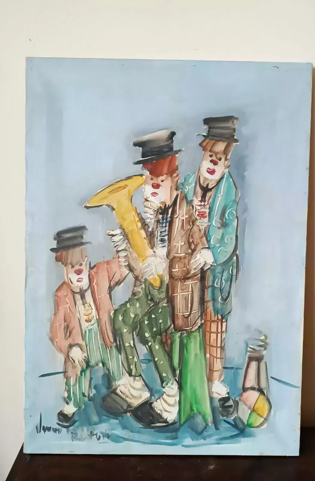 Oil Painting On Canvas Nando Da Pistoia, Clowns 60s