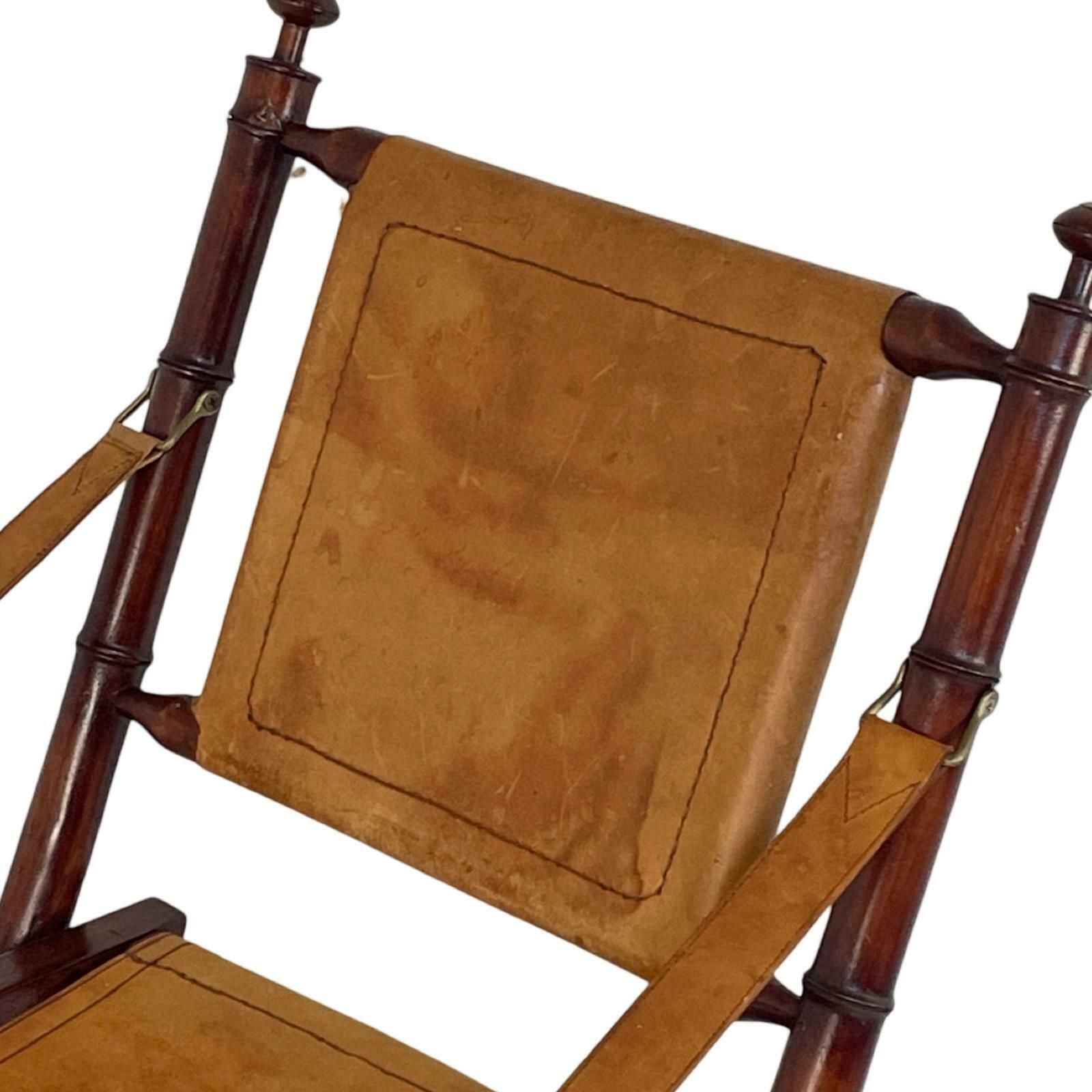 Officer's Chair   Wood And Leather Upholstery   Military Campaign Style photo furniture