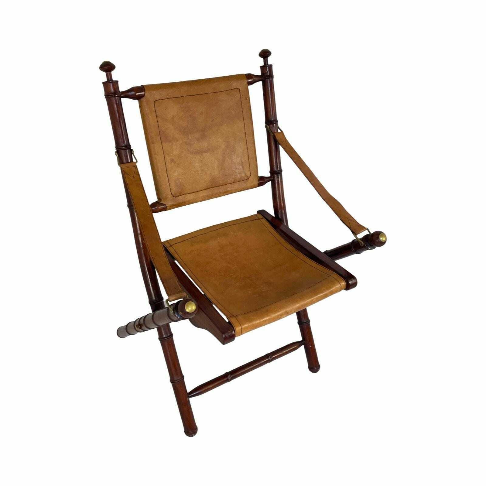 Officer's Chair   Wood And Leather Upholstery   Military Campaign Style photo vinterior