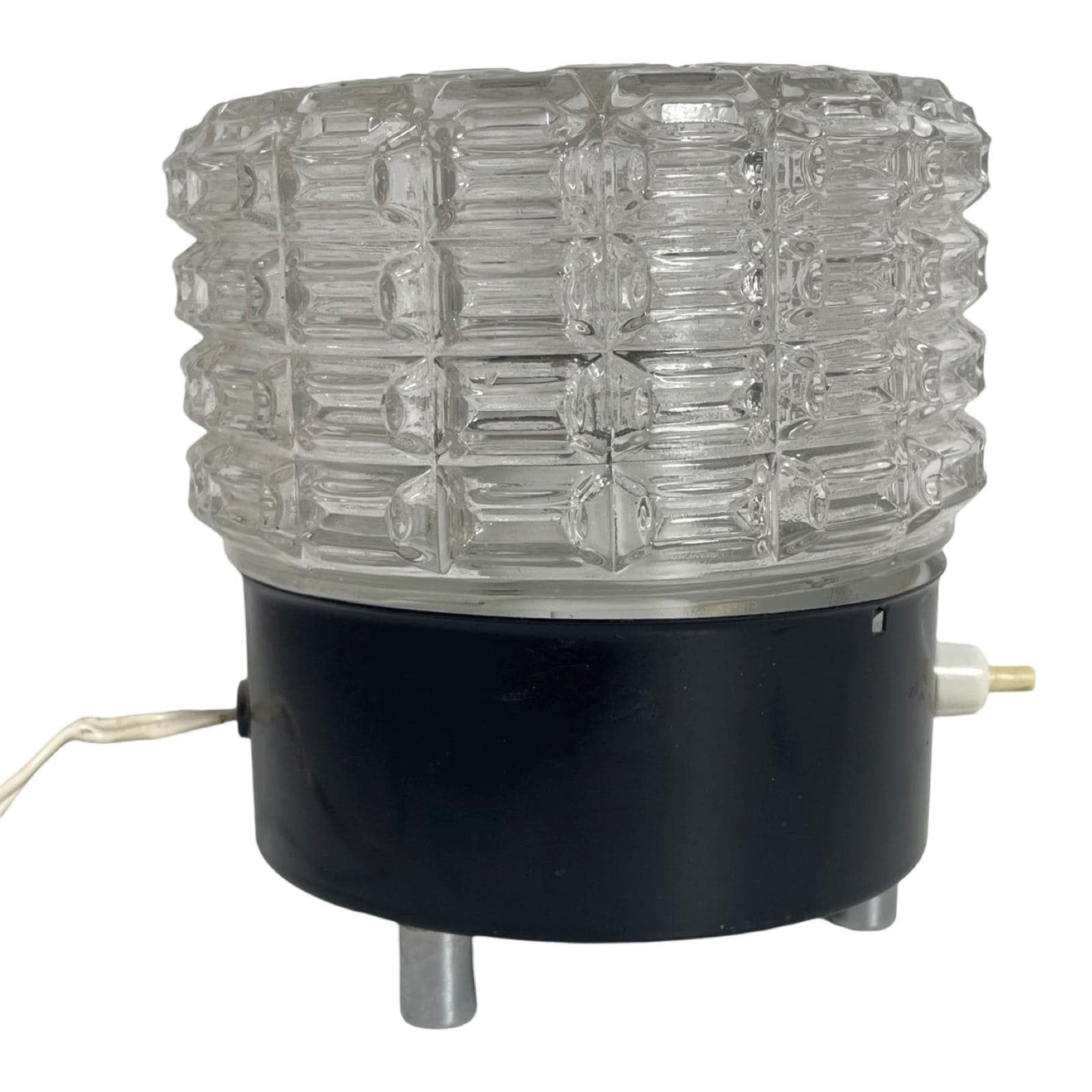 Vintage   Ca. 1970's   Pressed Glass And Metal Base Supported On Chrome Feet   Table Lamp photo buy