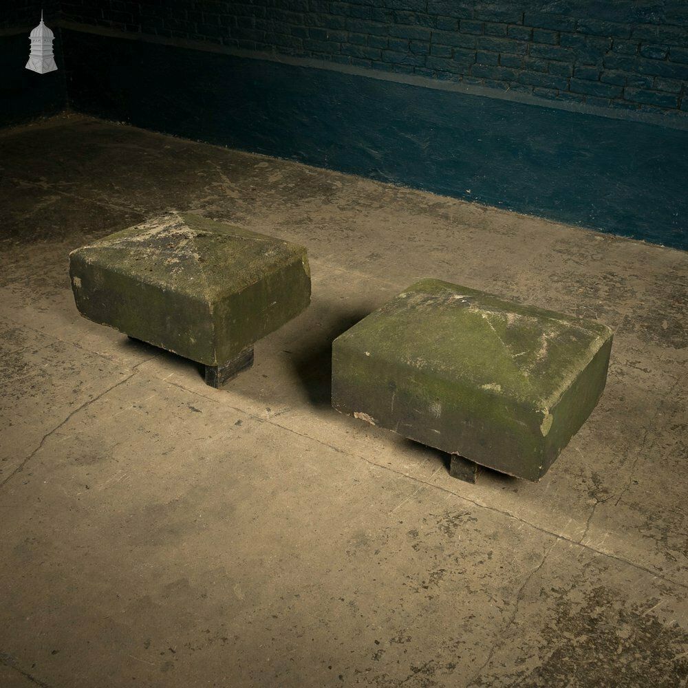 Garden Decor Sandstone Pier Caps, Pair Of Four Way Weathered Standard Apex Pier Caps photo