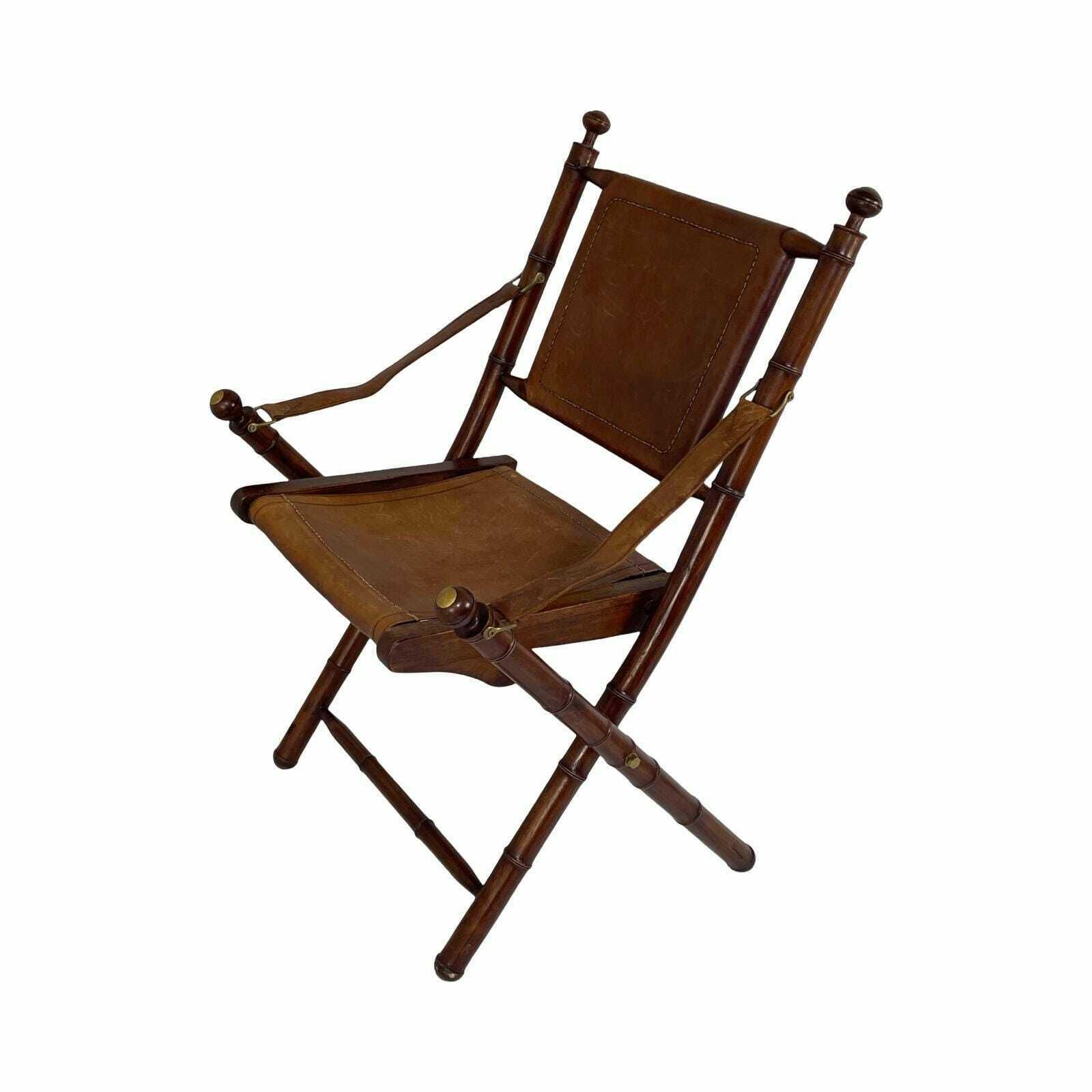 Officer's Chair   Wood And Leather Upholstery   Military Campaign Style photo furniture