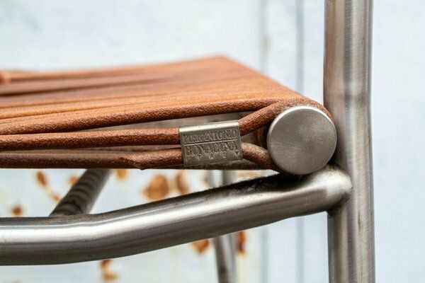 Stool Miss B By Tito Agnoli For Bonacina In Inox & Leather 1997, 1990s, Set Of 2 photo vinterior