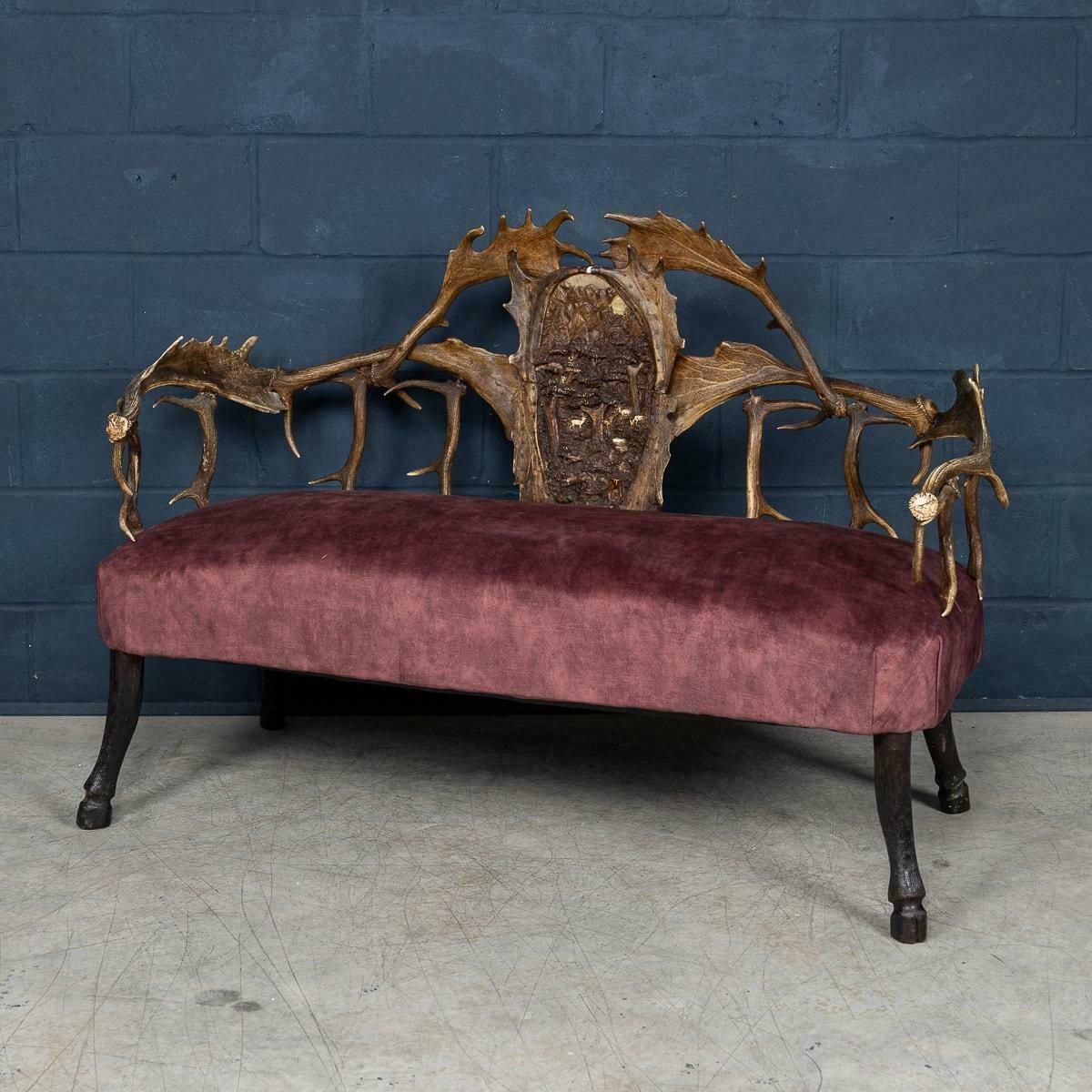 Antique 19th Century Black Forest Antler Horn Sofa, Swiss/German C.1890 photo furniture