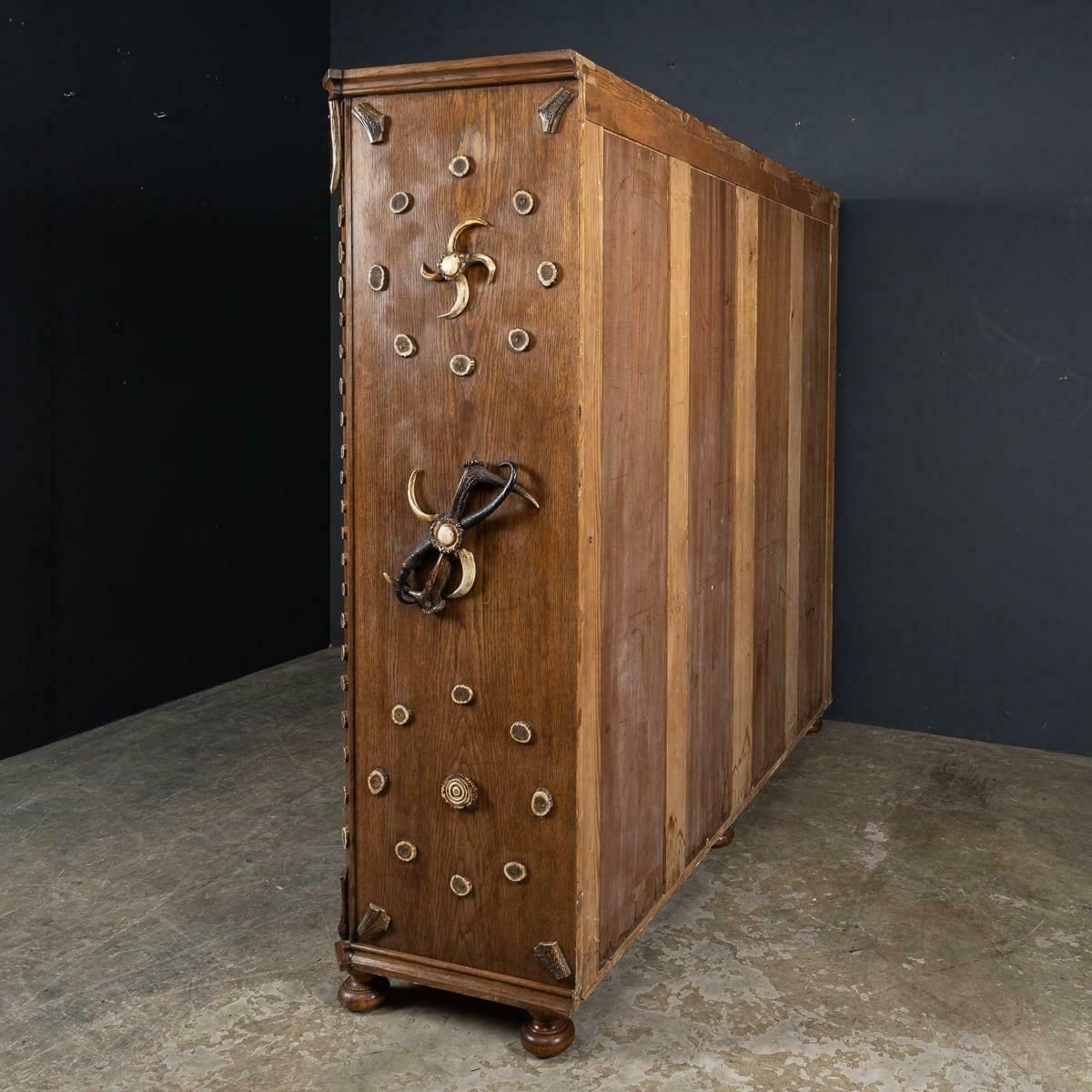 Antique 20th Century German Black Forest Oak & Antler Cabinet C.1900 photo 14795.0