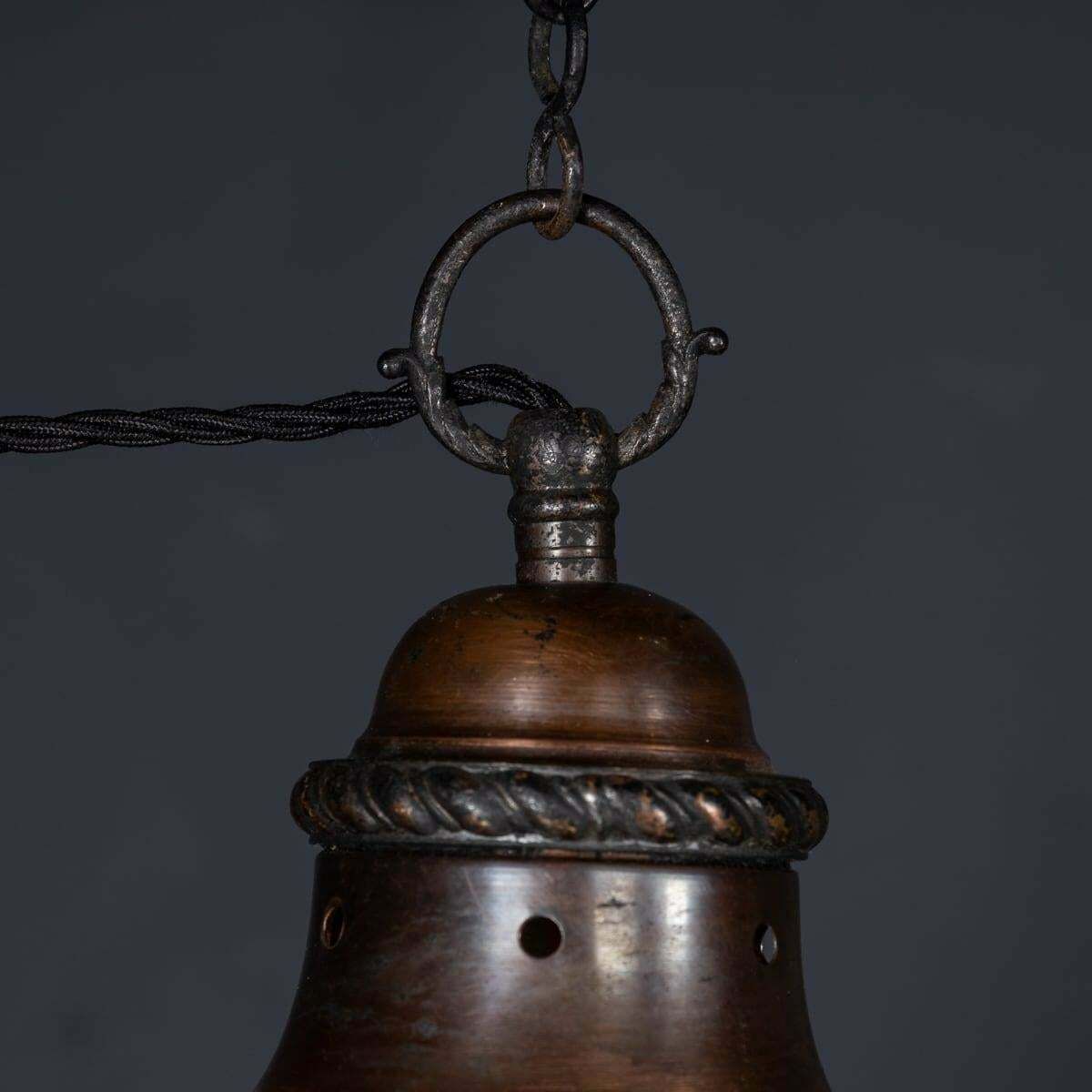 Vintage 20th Century English White Opaque Glass & Copper Pendant Light C.1930 photo buy