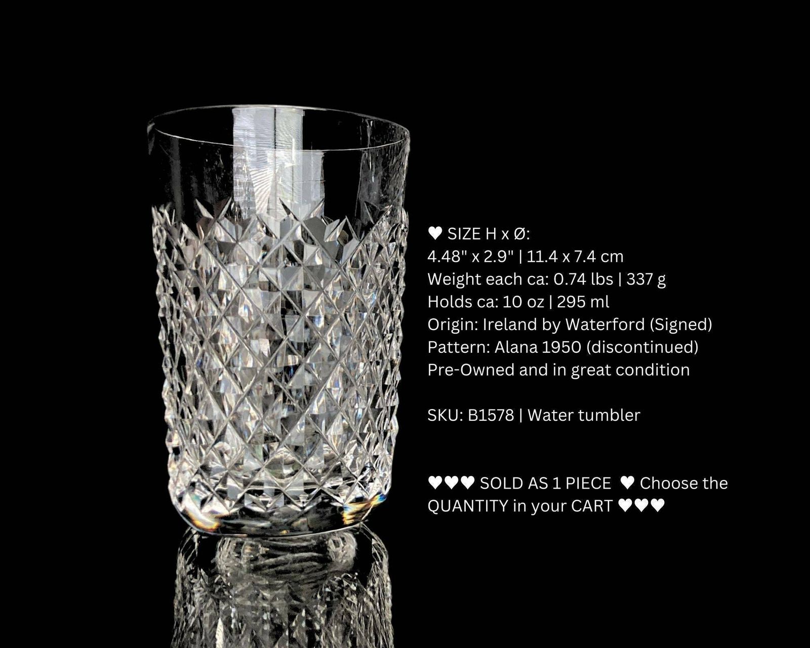 Waterford Water Tumbler | 1pcs | Pattern Alana 1950 | Signed photo furniture
