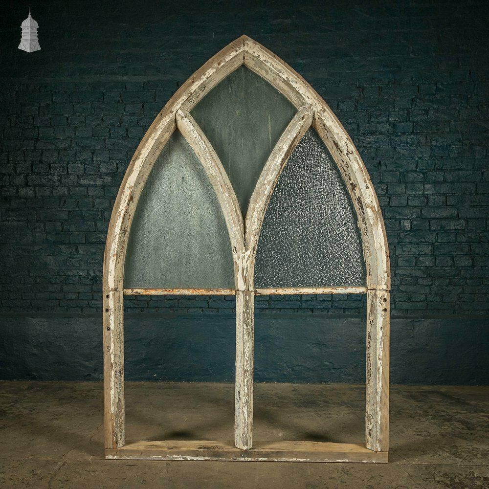 Arch Top Window, Gothic Style With Ribbed Textured Glass photo for sale