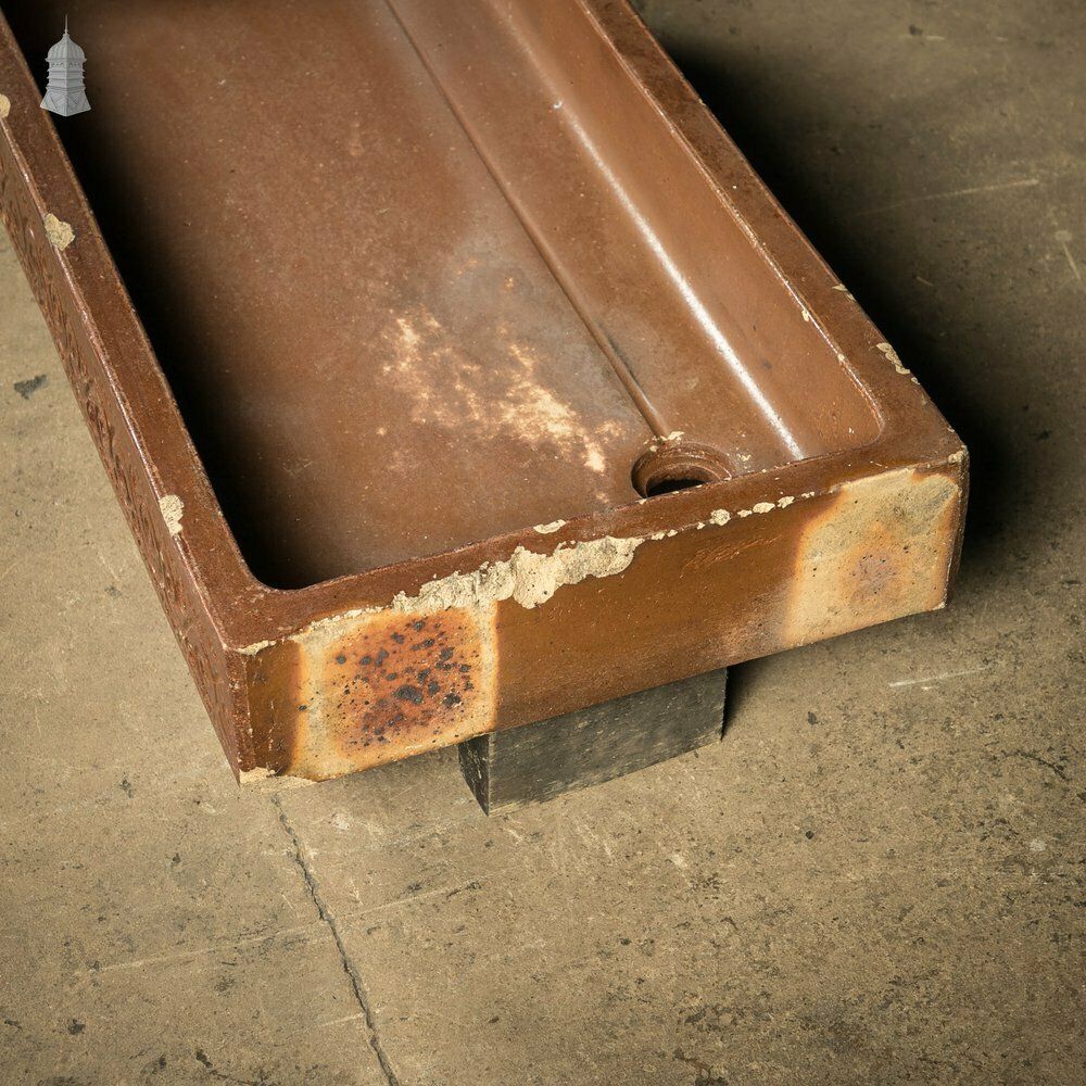 Shallow Trough Sink, 19th C Salt Glazed, Left Hand Return With Decorative Floral Design photo vinterior