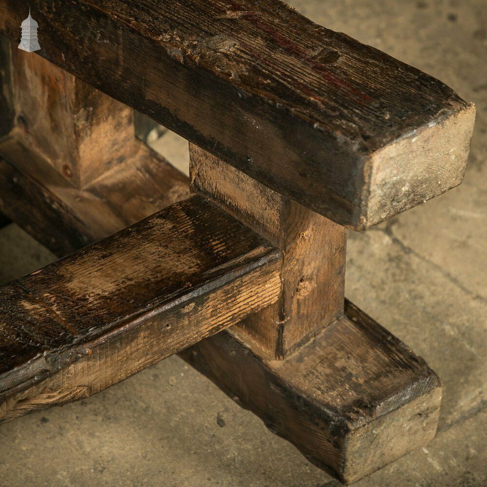 Trestle Step Stools, Pair Of Rustic Pine Industrial Workshop Stools