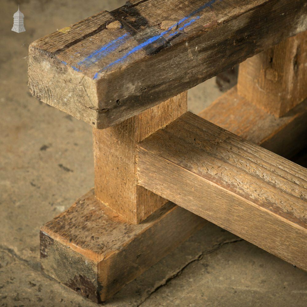 Trestle Step Stools, Pair Of Rustic Pine Industrial Workshop Stools photo furniture