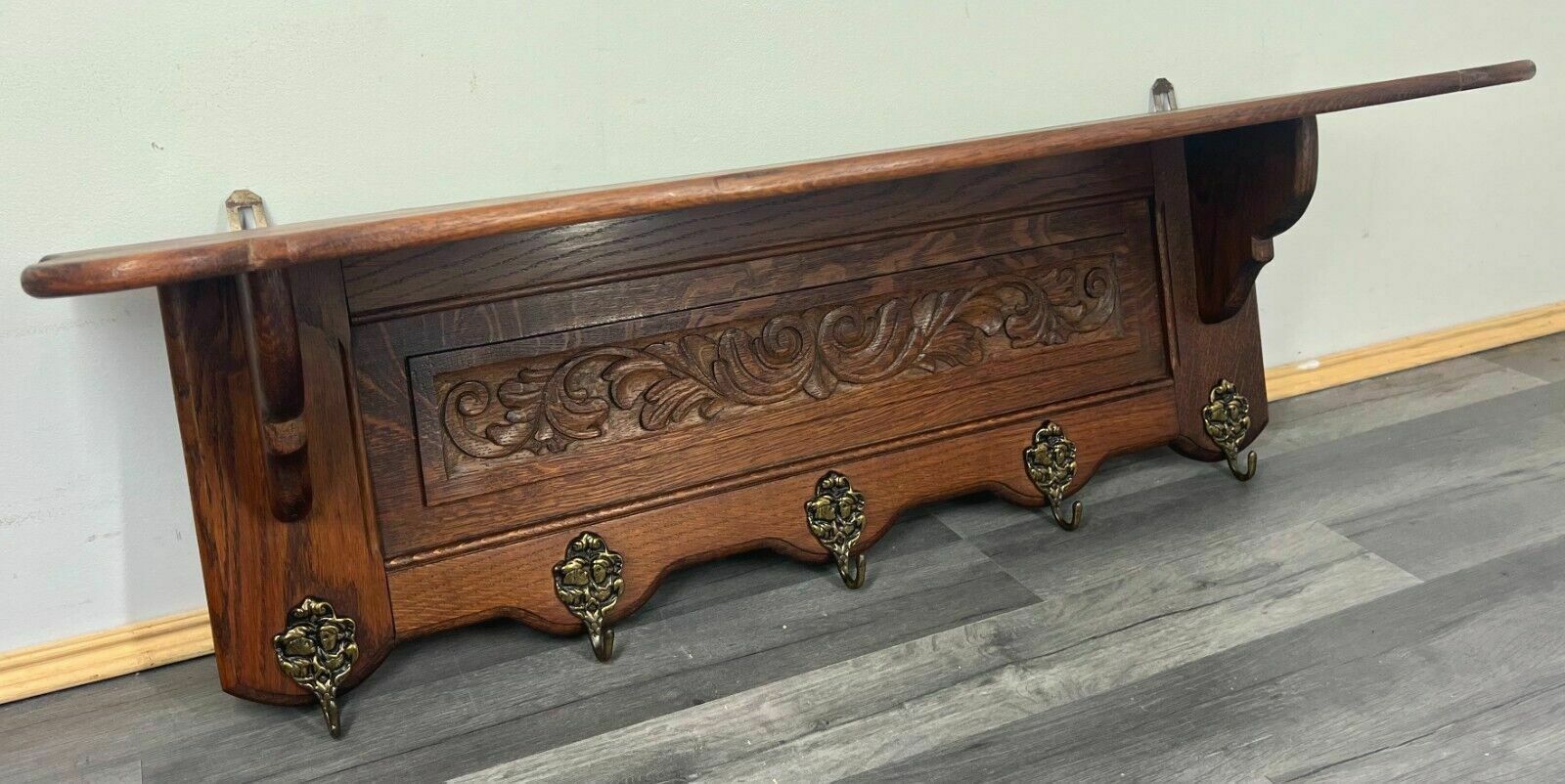 French Coat Hooks Antique French 7 Hook Ornate Carved Coat Plate Rack photo vinterior