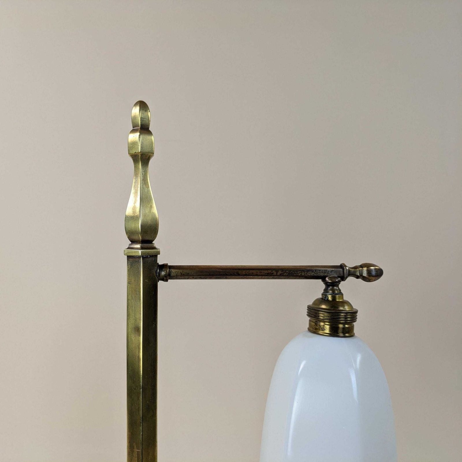 Antique French Bronze Desk Lamp With White Milk Glass Shade, 1930s Art Deco Style Bronze Table Lamp From France, Antique Paris Lighting photo for sale