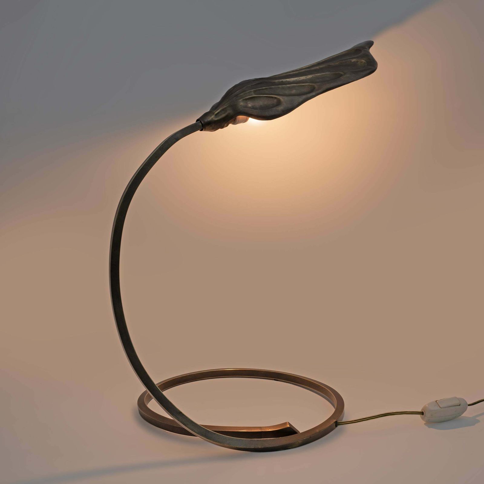 Tommaso Barbi Mid Century Modern Brass Leaf Table Lamp By Bottega Gadda, 1960s photo for sale
