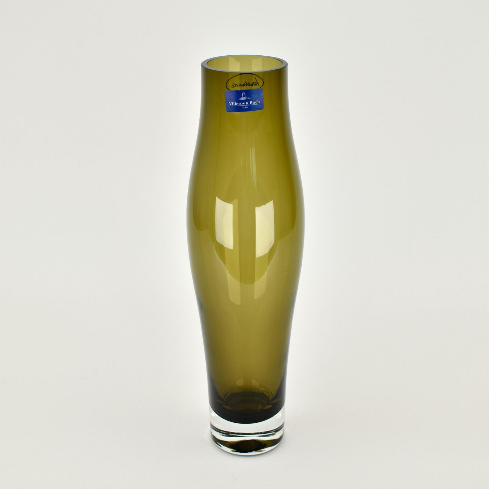 Villeroy & Boch Olijfgroene Glazen Vaas | Mid Century Modern Stijl Helder Voetstuk Duitsland Venini Murano Hedendaagse Decoratie Safari Holmegaard photo 109.0