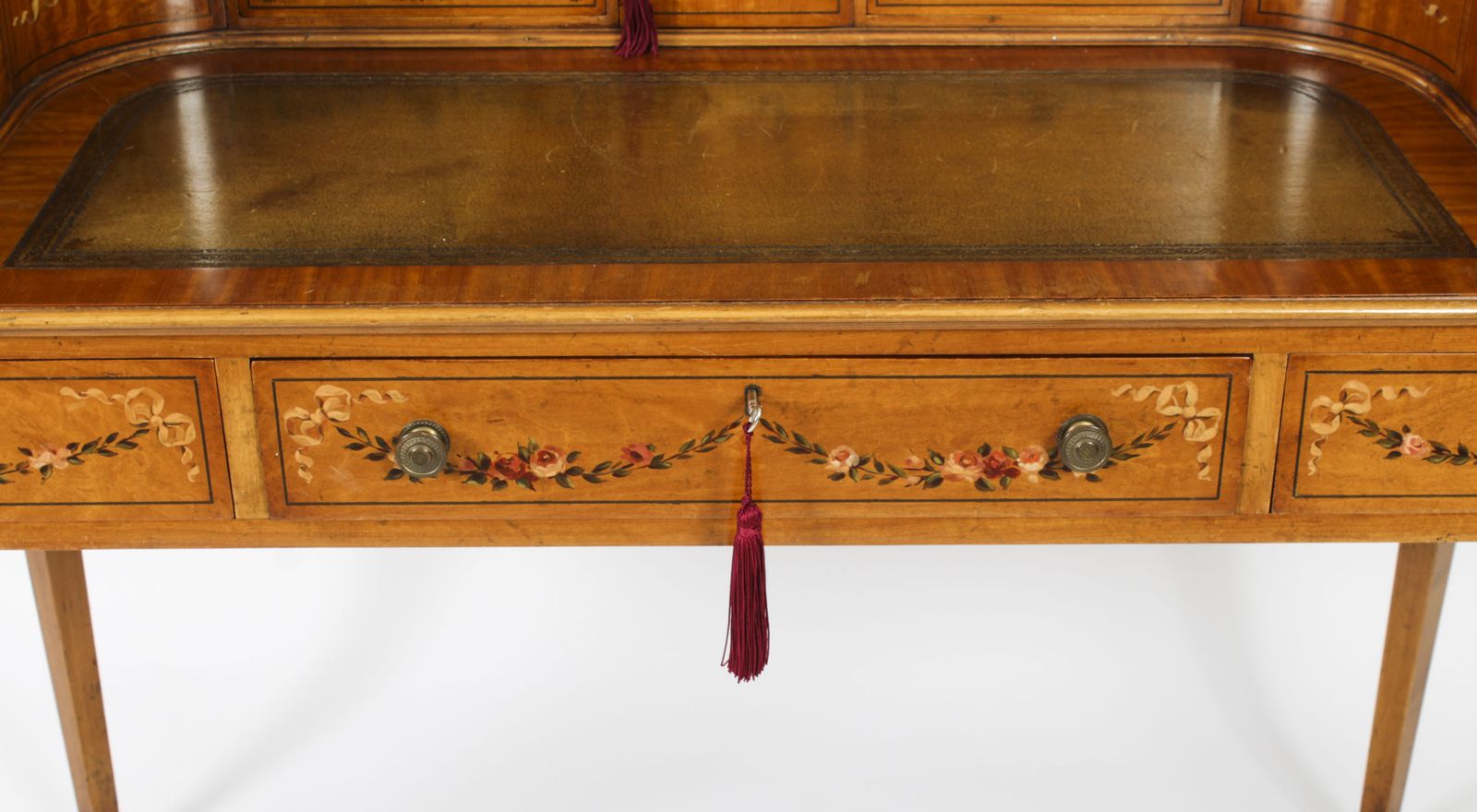 photo furniture Edwardian Satin Wood & Floral Painted Carlton House Writing Desk C 1900