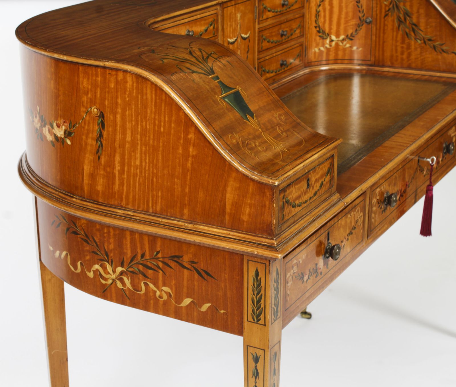 photo vintage Edwardian Satin Wood & Floral Painted Carlton House Writing Desk C 1900