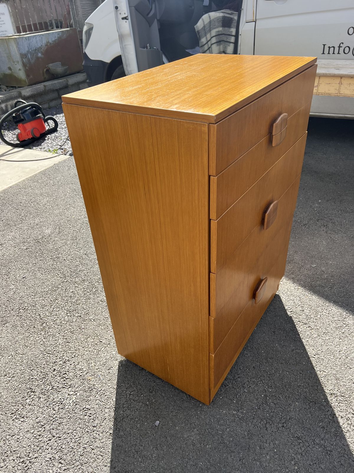 photo for sale Mid Century Teak Tallboy By Stonehill  6 Graduated Drawers