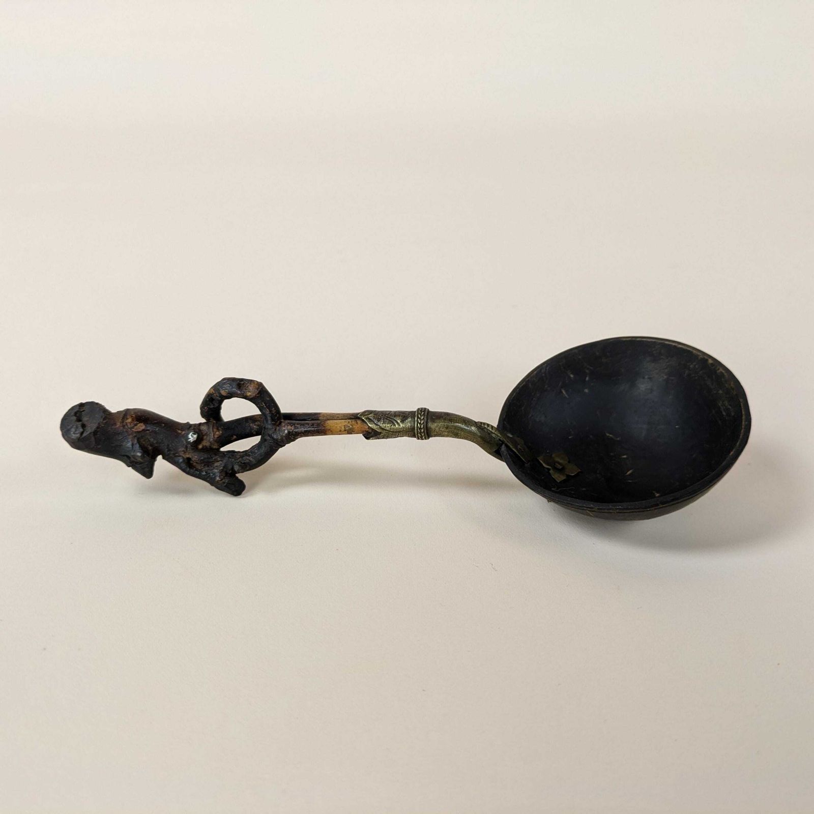 Antique Asian Ceremonial Opium Ladle Spoon Bamboo Brass & Coconut Shell From Laos Vietnam Indochina C1800 photo furniture