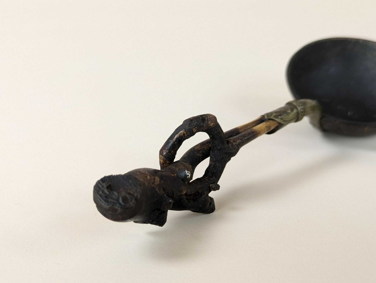 Antique Asian Ceremonial Opium Ladle Spoon Bamboo Brass & Coconut Shell From Laos Vietnam Indochina C1800 photo buy