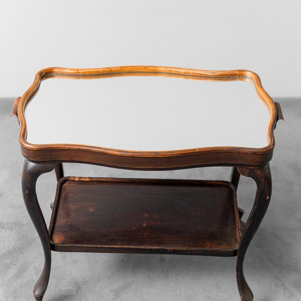 Vintage 1950s Wooden And Glass Shelves Trolley photo vinterior