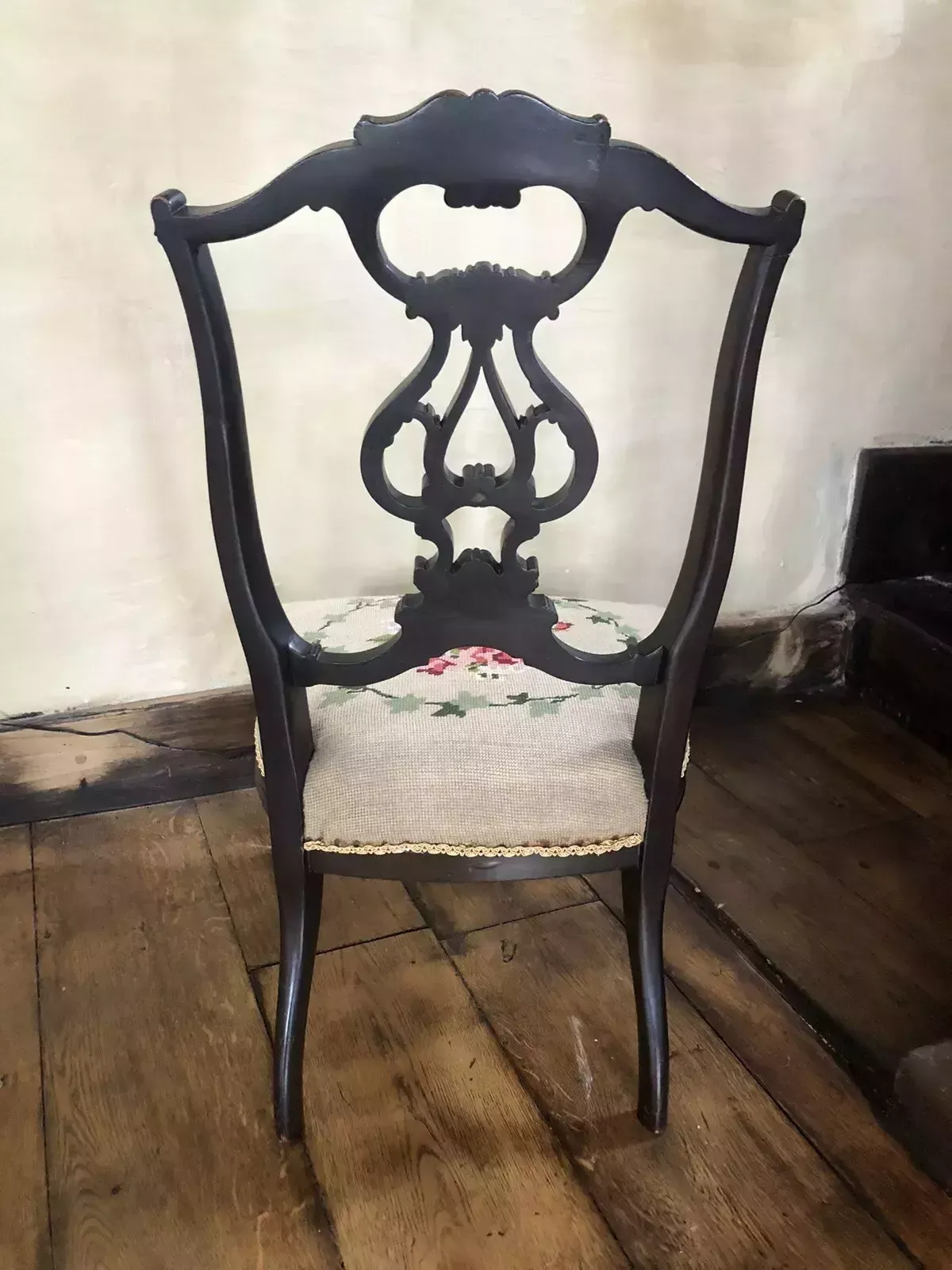 Antique Tapestry Upholstered Ornate Carved Ebonized Children’s Chair photo 169.0