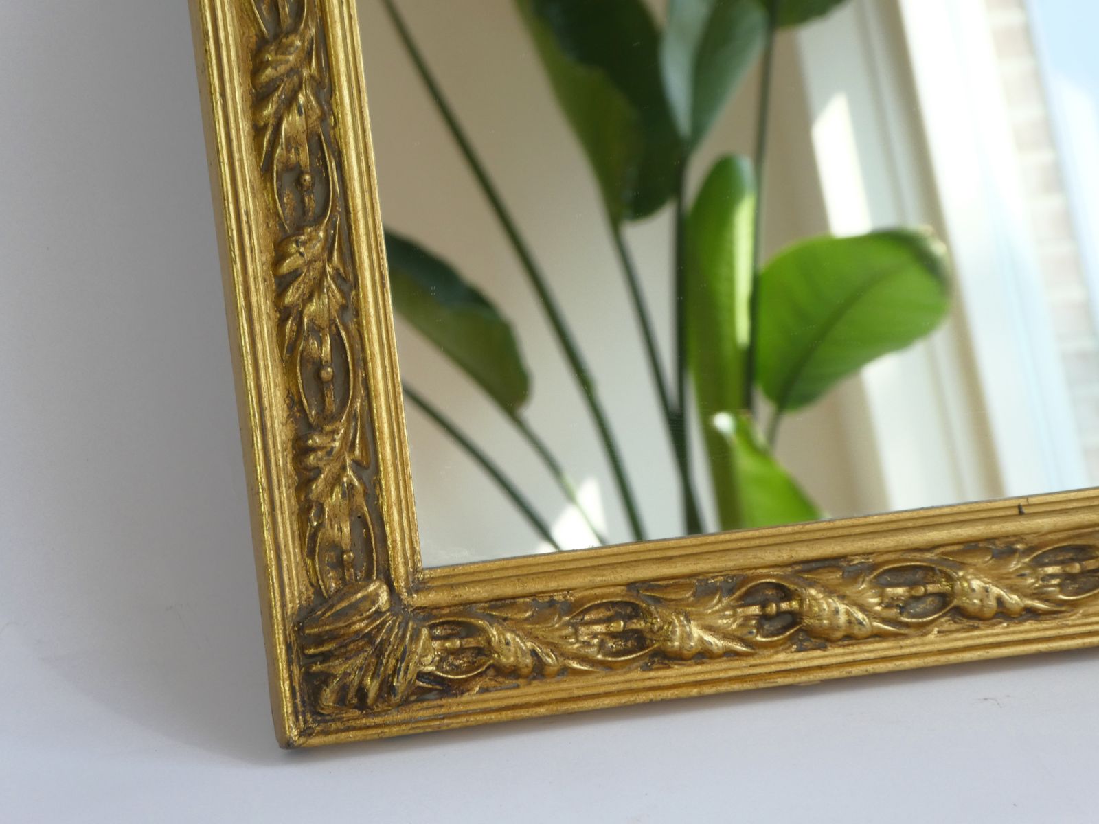 Wonderful Mid Century Asymmmetrical French Gold Mirror, Half Moon Wall Mirror With Gold Ornaments photo 171.0